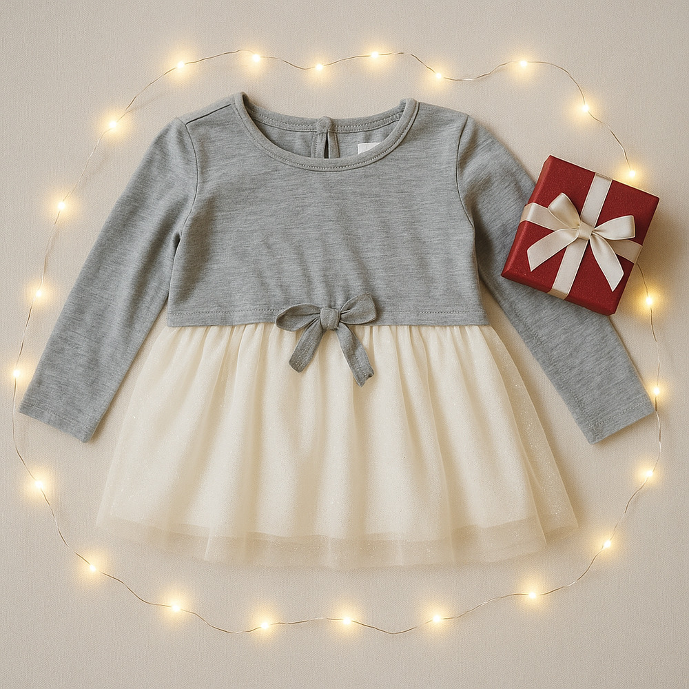 BCBGirls Gray Long Sleeve Tie Top w/ Sparkly Ivory Tutu Skirt | Toddler Girls 2T